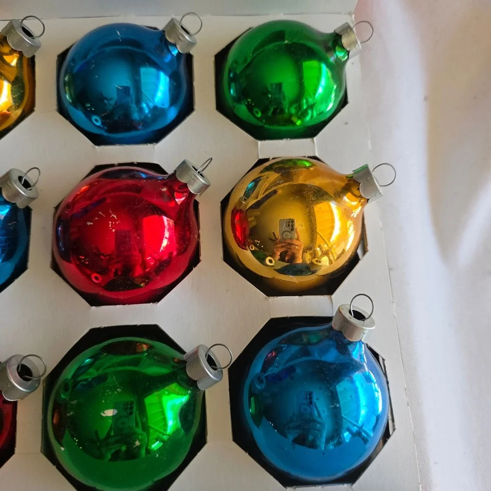 VTG Holly 15 Mercury Glass Christmas Ornaments Value Pack Multi Color 2.25